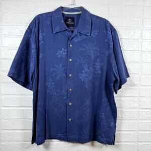 Jamaica Jaxx Hawaiian Shirt Mens XL Blue Floral 100% Silk Vacation Summer Island